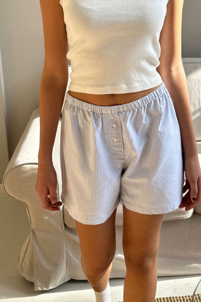 Short Brandy Melville Keira Long Rayé Boxer Bleu | NXN-42155172